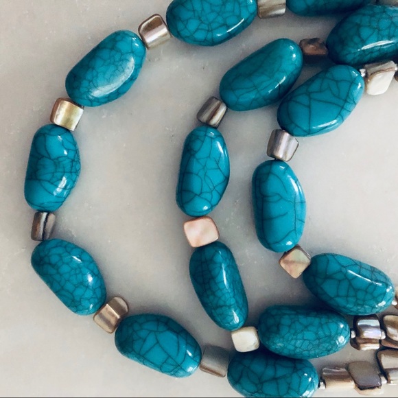 Turquoise Stone Statement Necklace Triple Strand - Picture 6 of 7